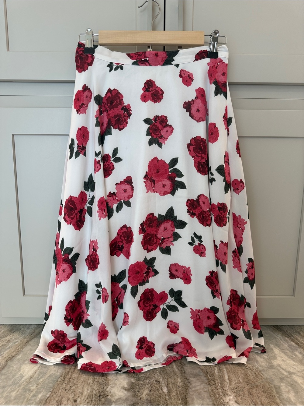 BB Dakota White Maxi Skirt with Pink Floral Print